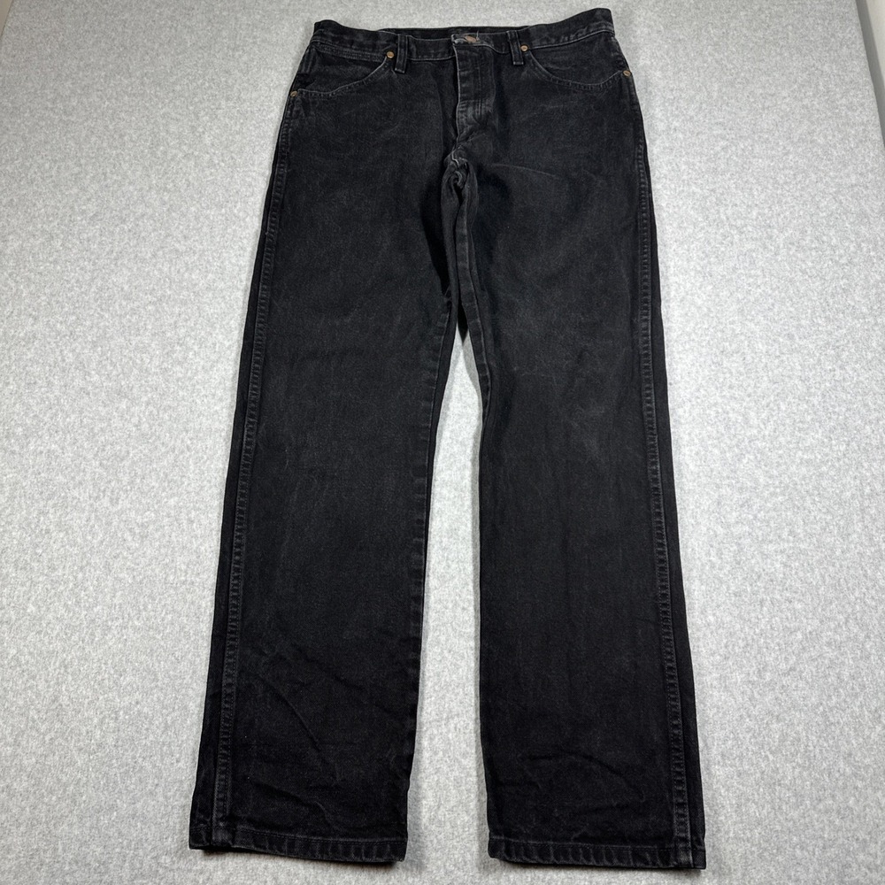 Wrangler 1013MWZWK Jeans Mens 34x32 Black‎ Denim Straight Leg Cowboy Cut